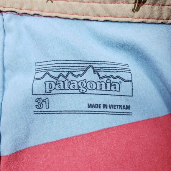 Patagonia Board Shorts Mens Size 31 Red White Blue Drawstring Zipper Pocket Swim - Picture 6 of 13